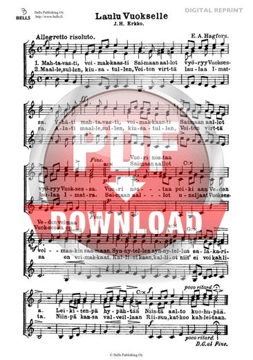 Hagfors, Erik August: Laulu Vuokselle (coro de voces blancas)