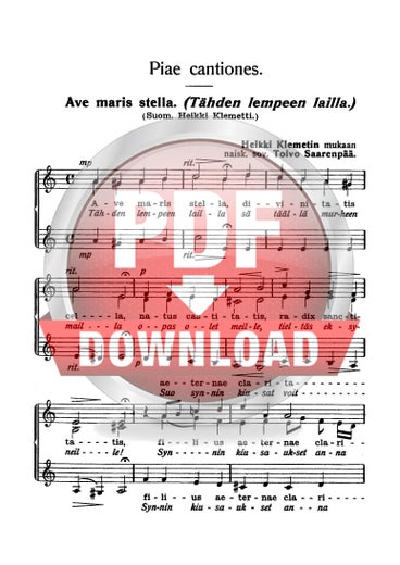 Trad. (arr. Toivo Saarenp&auml;&auml;): Ave maris stella