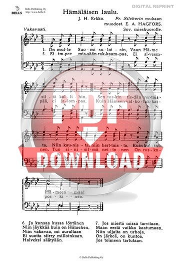 Silcher, Friedrich: H&auml;m&auml;l&auml;isen laulu (coro masculino)
